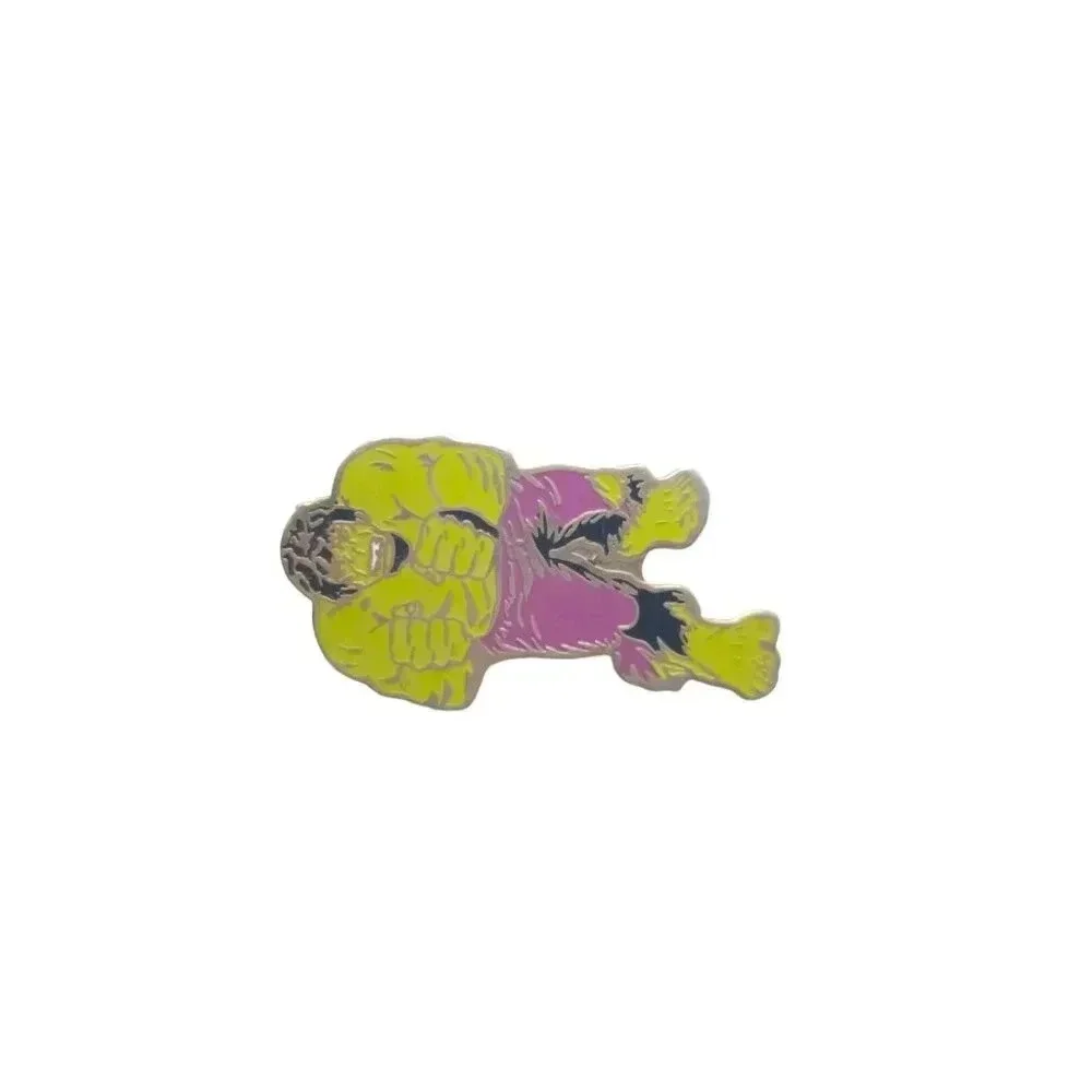 Green Purple Enamel Marvel Hero Hulk Brooch Pin Gold Tone Vintage